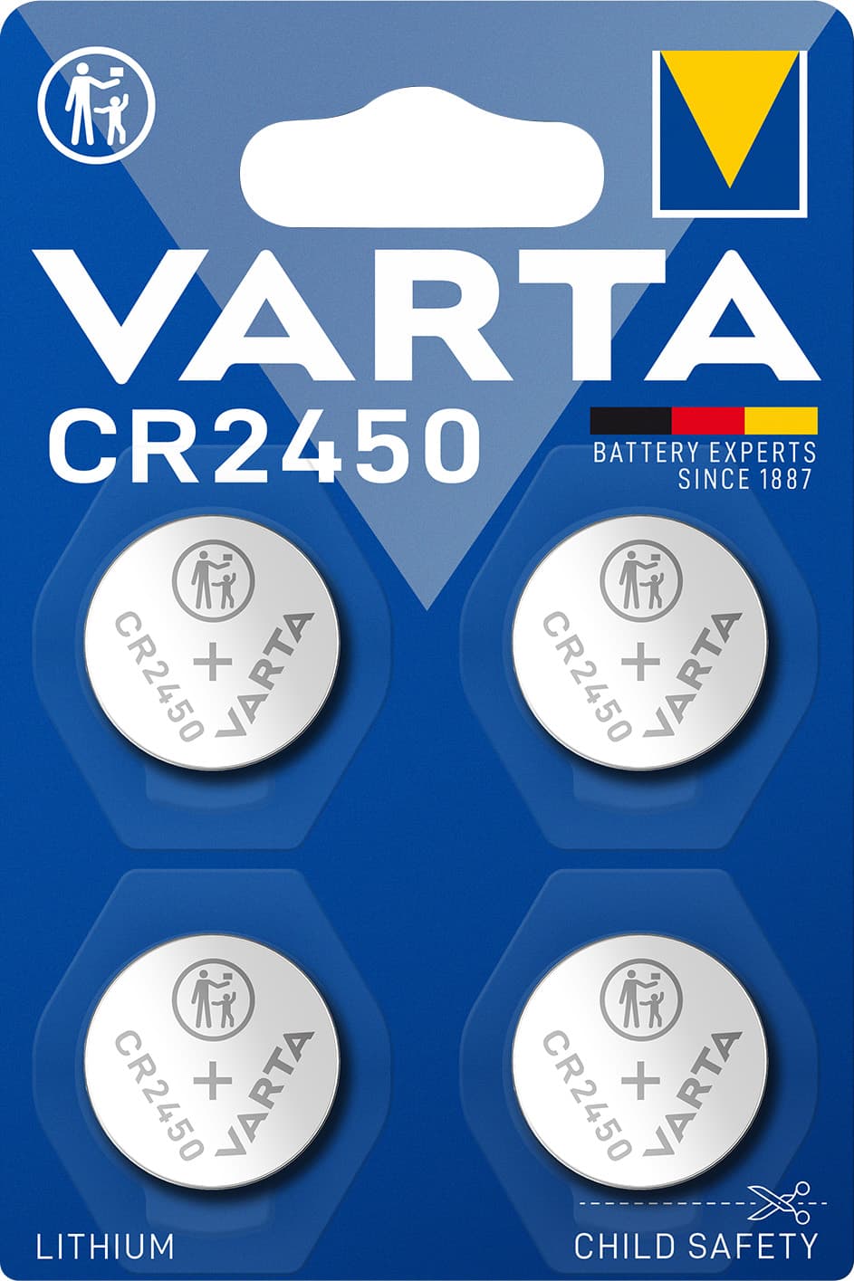 Pile Varta au lithium, pile bouton, CR2450, électronique 3 V, blister de vente au détail (paquet de 4)