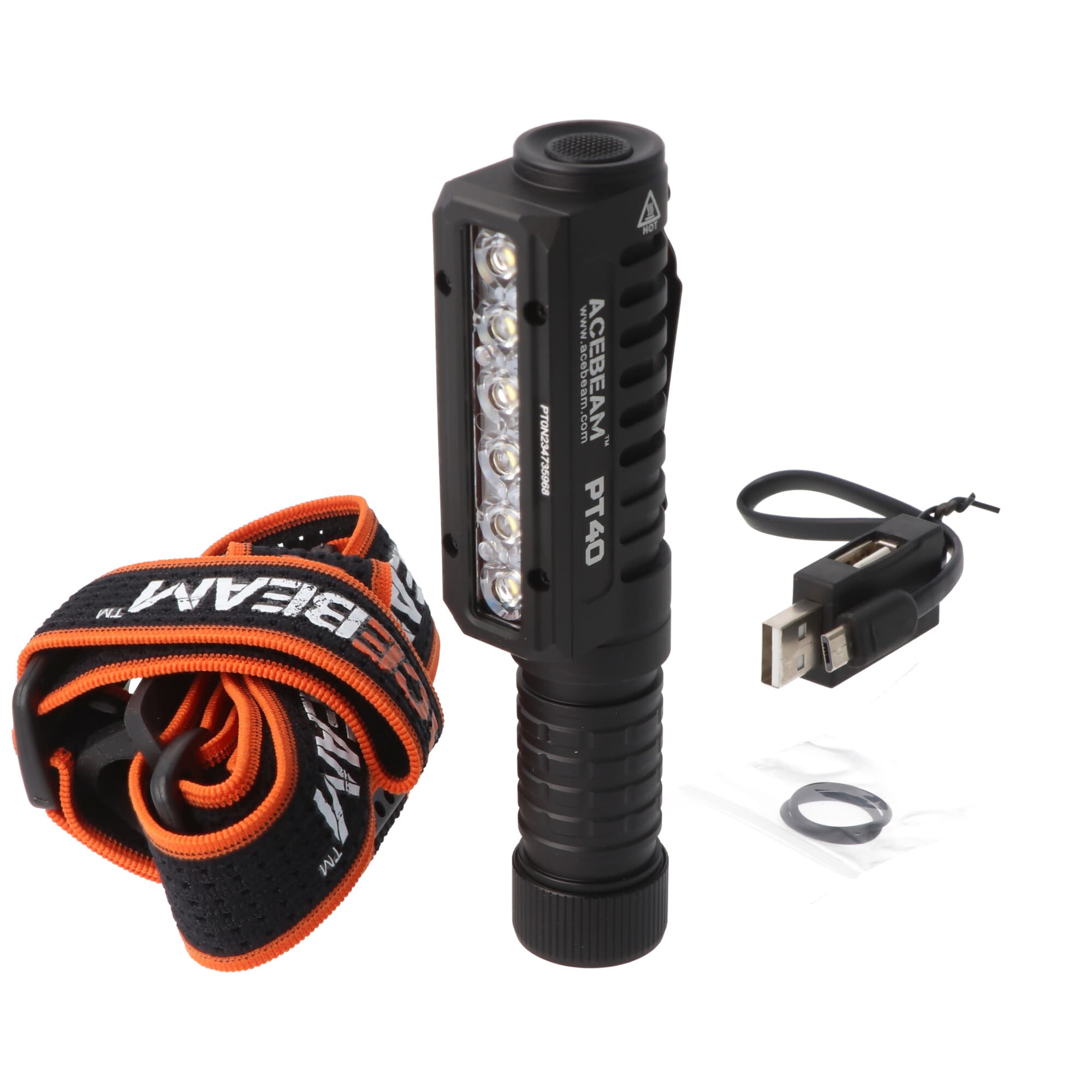 Lampe frontale AceBeam PT40, LED Samsung LH351D, 3 000 lumens, avec batterie 18650 avec prise de charge micro USB