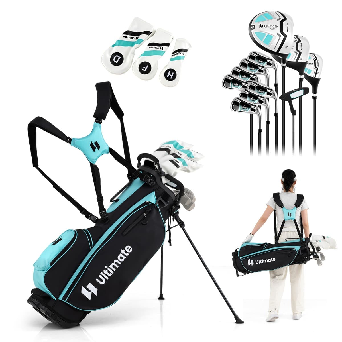CostwaySet Complet de Clubs de Golf pour Femmes 15 Pièces Droitier avec Sac de Golf et Housse de Pluie Vert