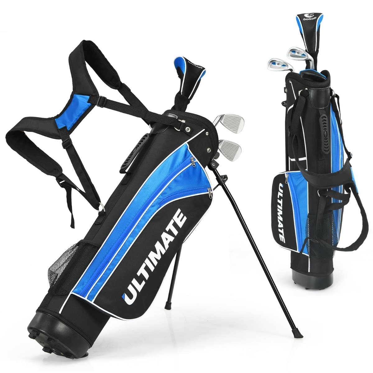 CostwayClub de Golf à 5 Pièces pour Enfant de 8 à 10 Ans avec 3# Bois #7 et #9 Iron Putter et Sac de Support Bleu