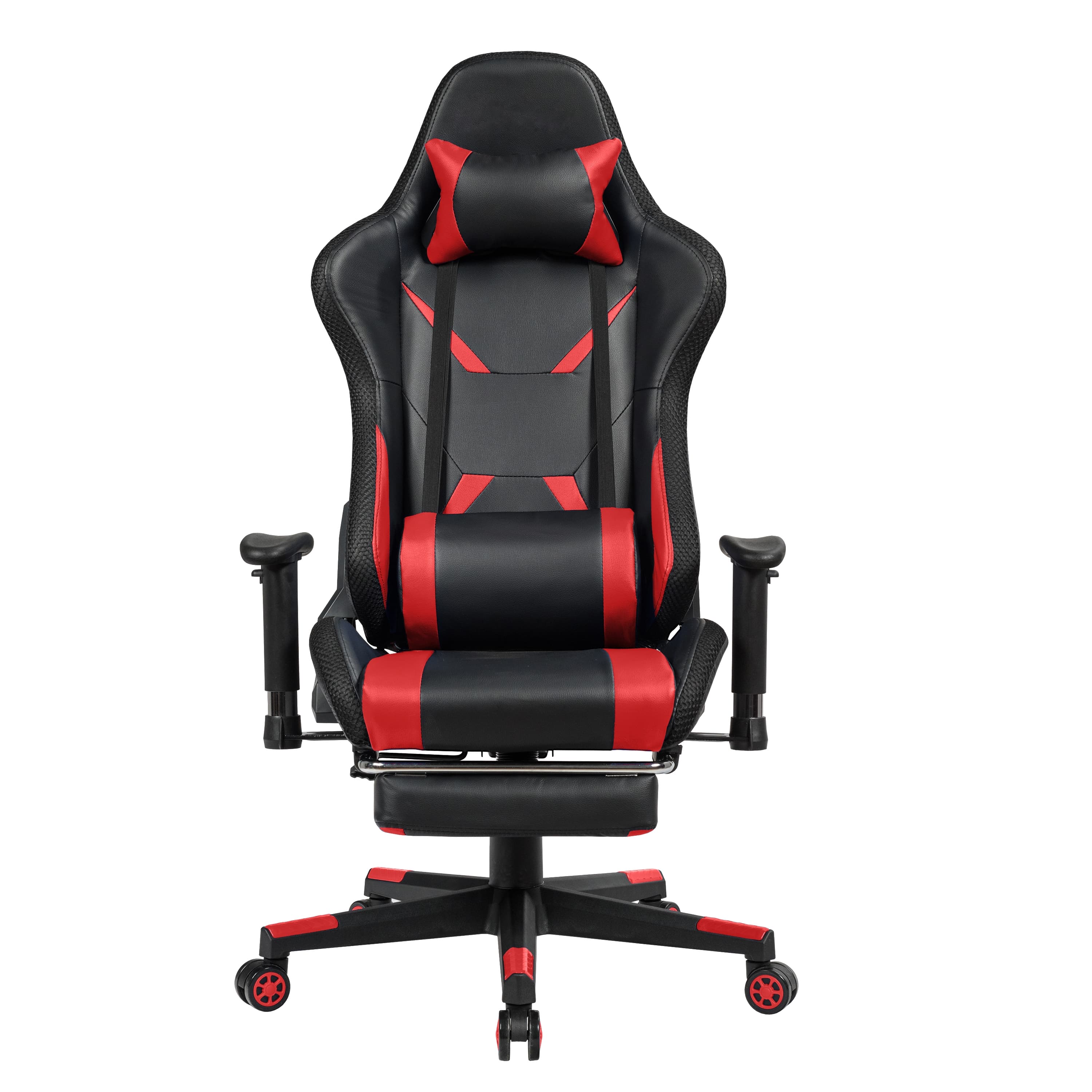 CostwayChaise Gaming Fauteuil de Bureau Hauteur Ajustable et Dossier Inclinable Repose Pieds Inclus Rouge