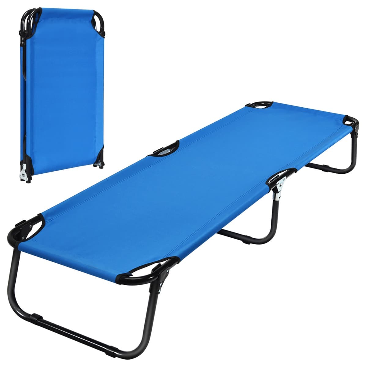 CostwayLit de Camp Pliable en Tissu Oxford avec Tubes Métalliques Épaissis Compatible Sac de Couchage 190x56x30 cm Charge 100kg Bleu