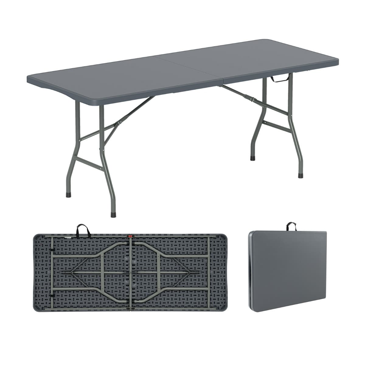 CostwayTable Pliable Portable 180 cm Table Pliante en Deux avec Capacité de 160 kg Plateau en HDPE Mécanisme de Verrouillage Sécurisé Gris