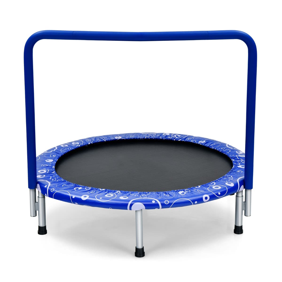 CostwayTrampoline Enfants Pliable Ø 92 cm avec Housse de Sécurité Matelassée et Poignée Recouverte Intérieur 150 KG Bleu+Noir