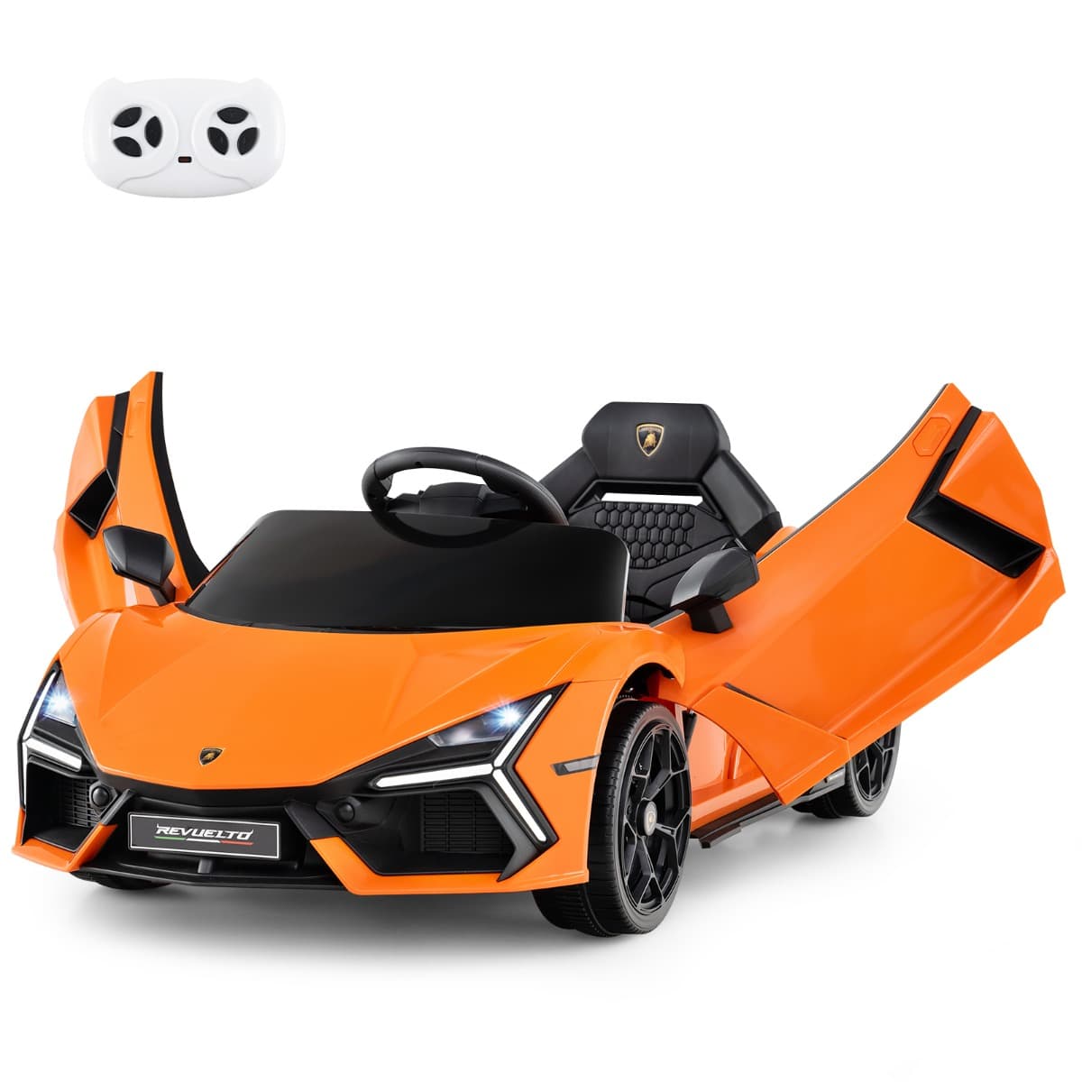 CostwayVoiture Electrique 12V pour Enfants Sous Licence Lamborghini Revuelto Télécommande Portes Hydrauliques pour 37-95 Mois Orange