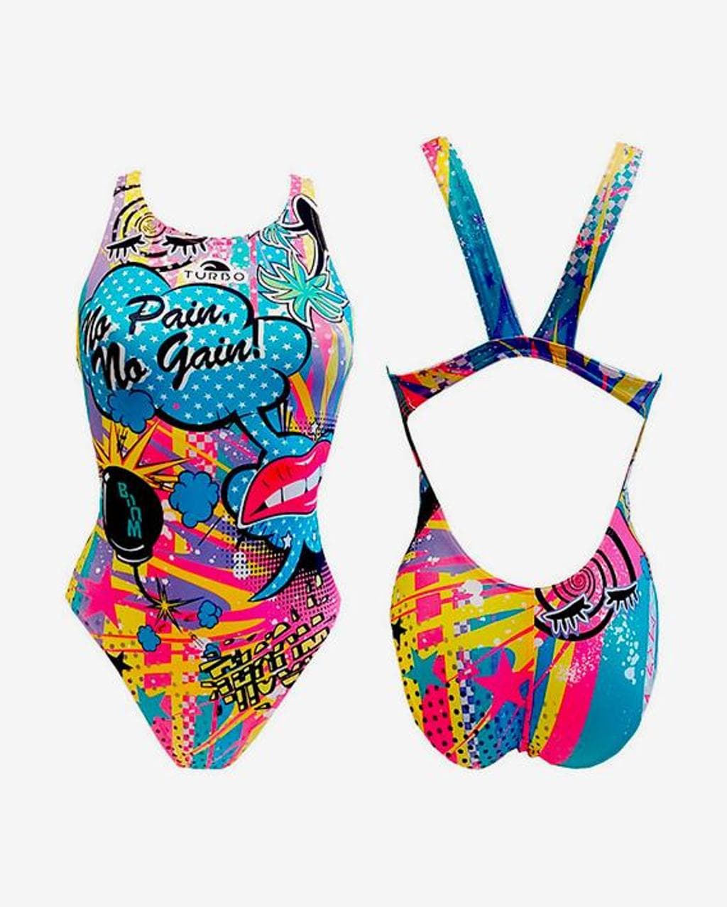 Maillot de bain Turbo Crazy Comic bretelles larges bleu femme - S