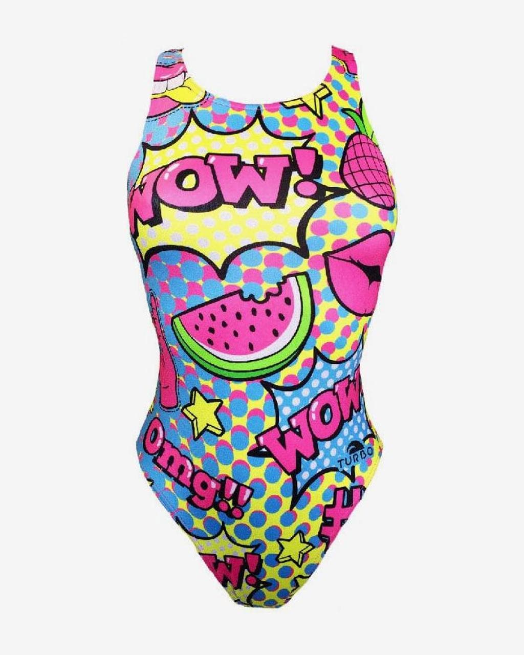 Maillot de bain Turbo Cool Comic bretelle large rose jaune bleu femme - S