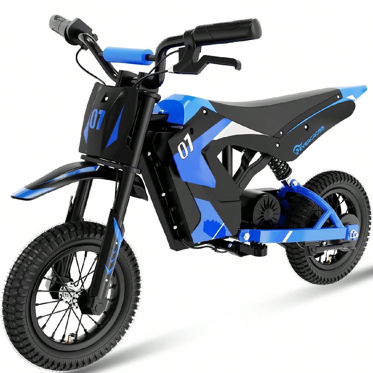 Moto électrique pour enfants EVERCROSS EV12M, moteur puissant de 300 W, autonomie de 15 km, pneumatiques de 12", 3 modes de vitesse, adaptée aux