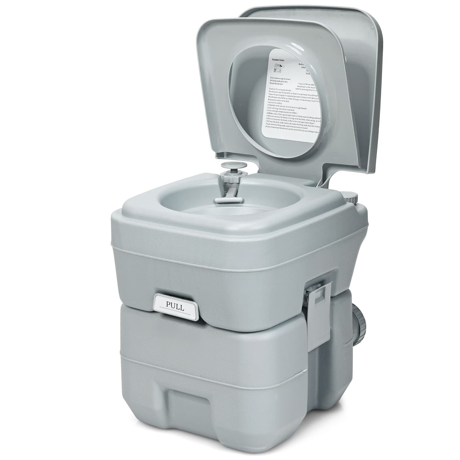 CostwayWC Chimique Portable 20L Toilette Chimique Portatif, Réservoir d'eau 10L, pour camping, plein air, 36x35x42cm, Gris